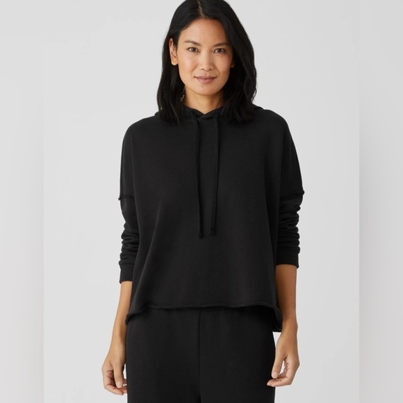 Eileen Fisher Tops - Eileen Fisher Womens Lightweight Hoodie Small XS  Black stretch organic cotton